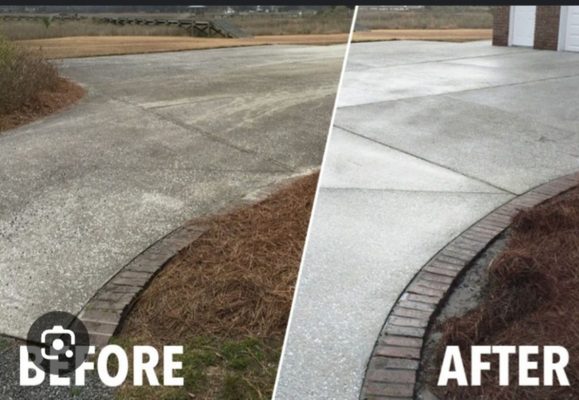 Before and after driveway pressure washing