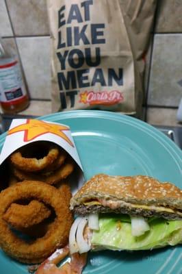 onion rings and burger