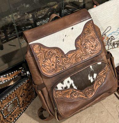 Western cowhide tooled backpack