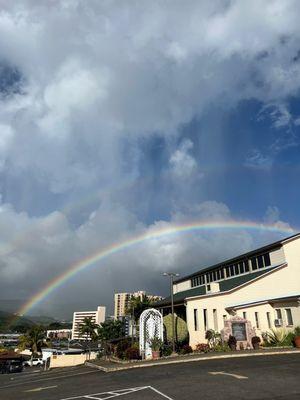 Rainbow over the parking lot/church