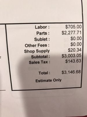 Estimate from car garage shop.