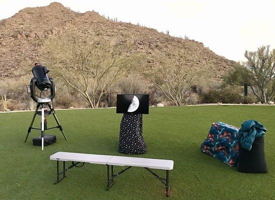 Telescope set up for a private stargazing session at a resort in Tucson.