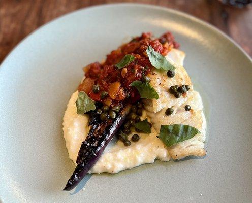 Seared alaskan halibut w/eggplant