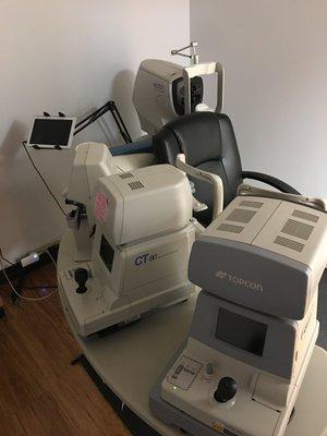 Pre-testing equipment, including retina imaging examination.