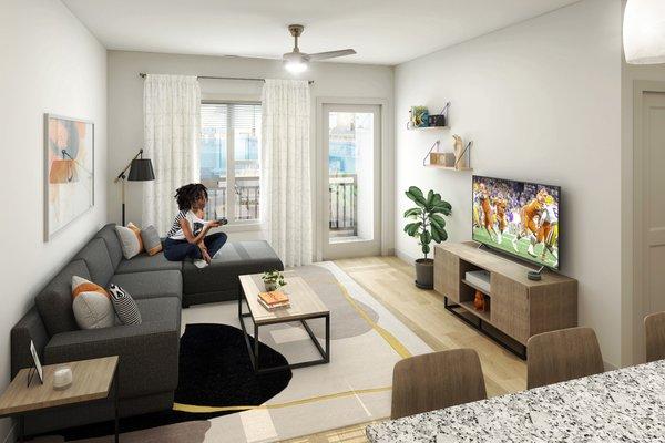 Spacious living areas that are fully furnished and come with a 55" SMART TV at move in!