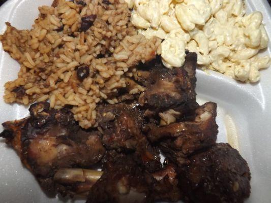 jerk chicken, dirty rice, mac salad