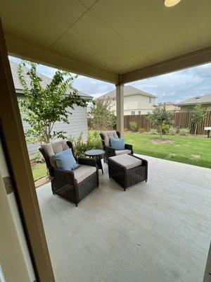 Patio of a new build in Gerald Texas