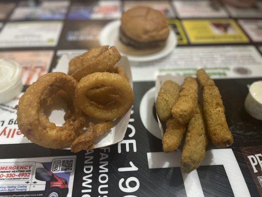 Onion rings and pickles