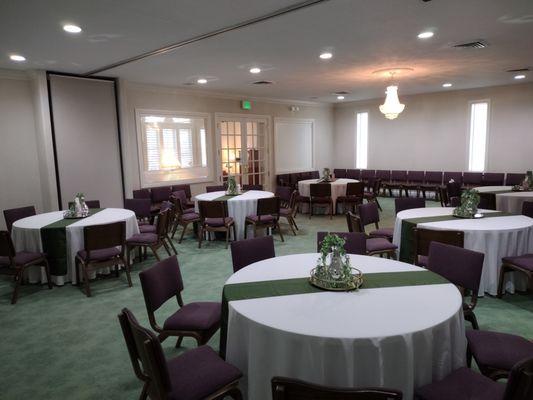 The Large Chapel 
 Can be set up with round tables in a family style setting.