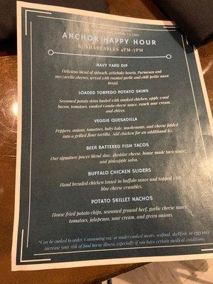 Happy hour food menu