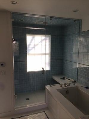 Frameless Shower Enclosure with Custom Glass Window