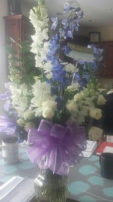 Funeral flowers--pic sent 3 days after order fulfilled....flowers still look FANTASTIC (and they travelled across 4-5 states!)