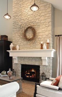 Fireplace mantle transforming a room.