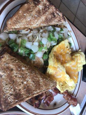 Big Country Breakfast--ask for green peppers and onions with your hash browns