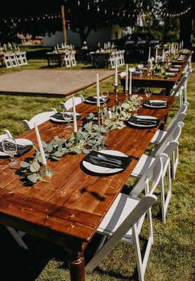 Farmhouse tables and chairs for rent