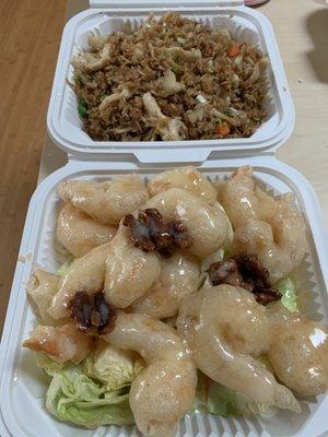 Chicken fried rice  Honey walnut shrimp