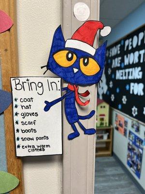 Cute reminder for parents on what to bring in for cold weather days.