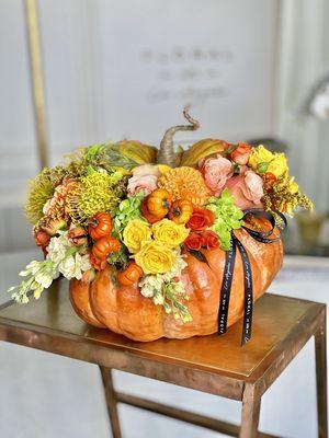 Huge and Beautiful Pumpkin full of flowers!