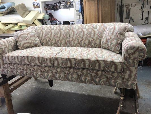 Sofa recently recovered in a pattern chenille