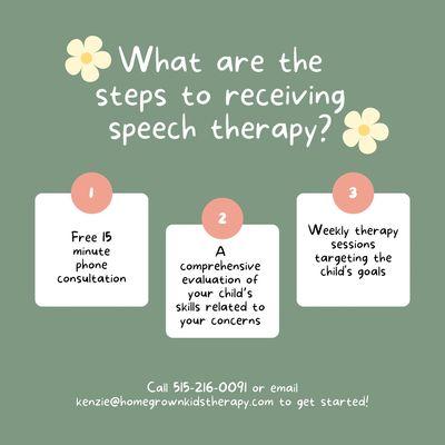 Steps to speech therapy in Central Iowa. Free 15 minute phone consultation, evaluation, and speech therapy.