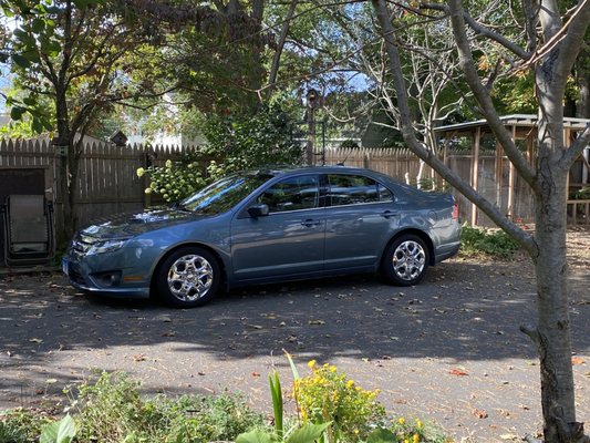 My son car in my driveway