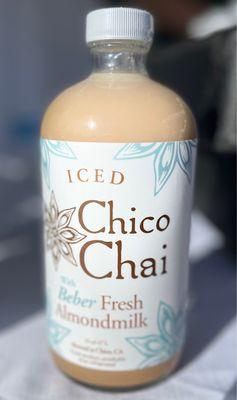 Iced 16 oz Chico Chai with Beber Fresh Almond Milk~ Spicy, shake it up, my go-to, the ginger it contains will cure your headache!