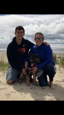 Enjoying a day at the beach with my wife and dog!