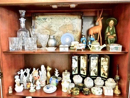 Wedgwood, Hummel, Spode, crystal & various porcelain figurines.