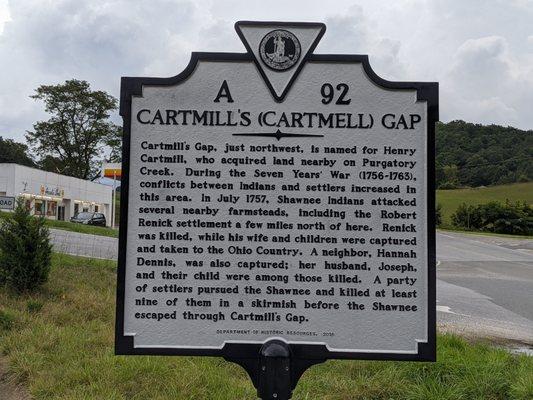 Cartmill's Gap Historical Marker