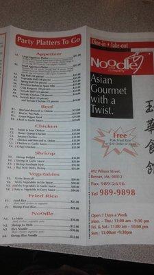 Noodles takeout menu