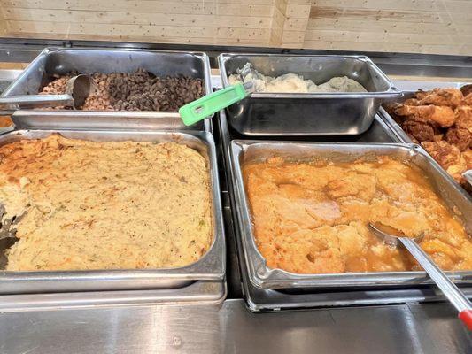 Cobbler, Blackeyed peas and mashed potatoes