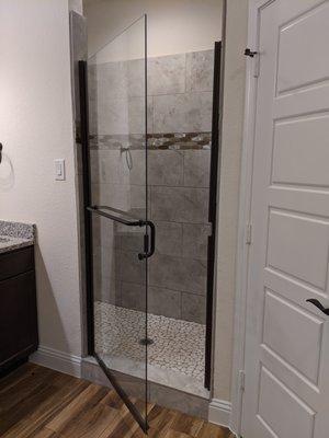 Semi-Frameless - Oil Rubbed Bronze with Towel Bar Combo and Clear Glass