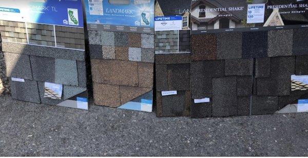 large selection of roofing materials