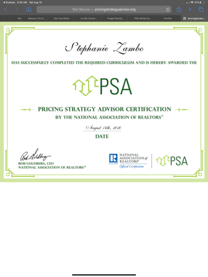 I am a Certified Pricing Strategy Advisor (PSA). This adds value for both my sellers and buyers, to learn more, contact me.