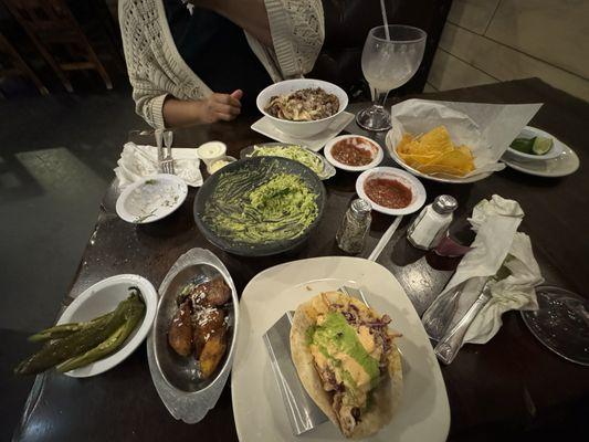 Shrimp taco & steak and rice bowl