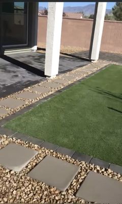 Backyard install turf paver steps