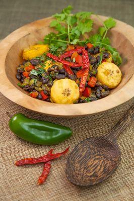 Caribbean Black Beans with Peppers, Plantains and Cilantro