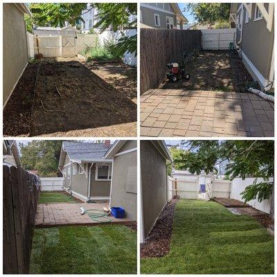 Removal of existing landscape lay sod.