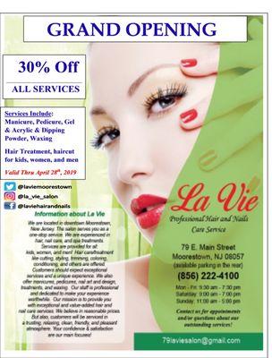 Great gratitude to our customers, neighbors, and friends- 30% Off All Services: manicure, pedicure, haircut, and many others! Thanks a lot!