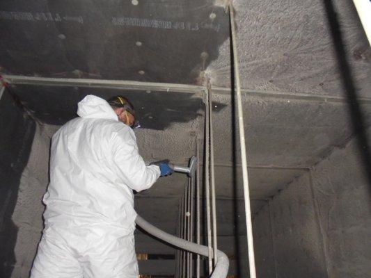 Cleaning an AHU Unit at a commercial project in Columbus, Ohio.