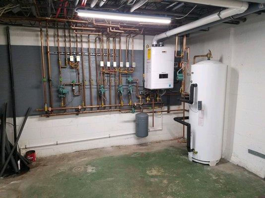 Wall hung boiler with indirect hot water heater