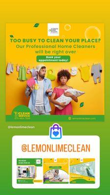 To busy to clean your place? Our professional home cleaners will be right over!