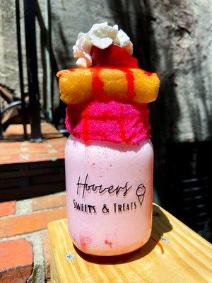 The Hoover Strawberry Shortcake Milkshake in our Hoovers Mason Jar