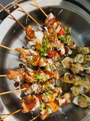 Chicken Fajita and Hatch Chile Sausage Skewers