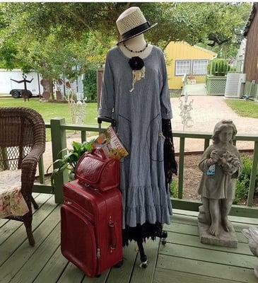 One of our lovely outfits, complete with accessories, on the deck at our Round Top location, in Bybee Square.