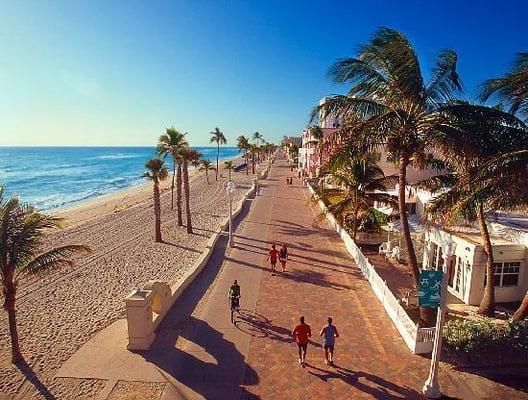 Beautiful Hollywood Beach, FL.  Eat Drink or just relax on the white sand beach.  Friendly and clean, its a great family area.