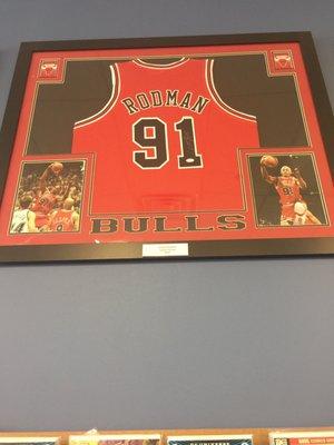 Dennis Rodman autographed framed jersey