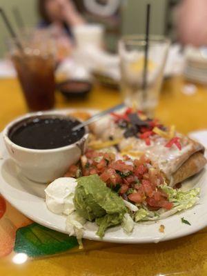 Veggie Chimichanga with black beans and rice