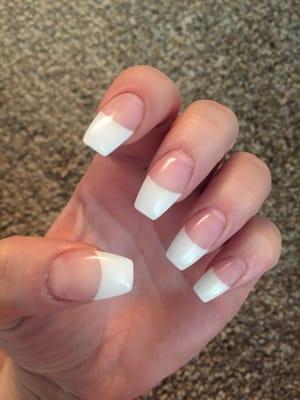 Full set by Linda! Coffin nails with white tips.