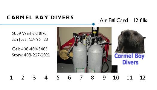 Carmel Bay Divers, 12 tank Air Fill Card